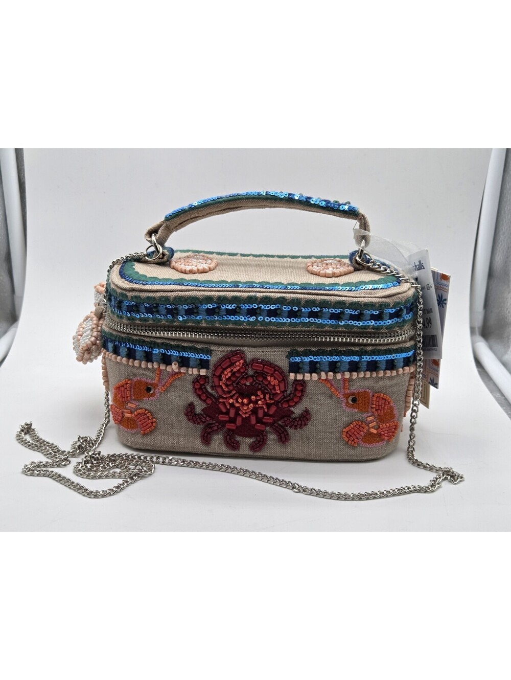 NWT Beaded Crab Seashell Box Crossbody Bag Beach Coastal Sequin Purse